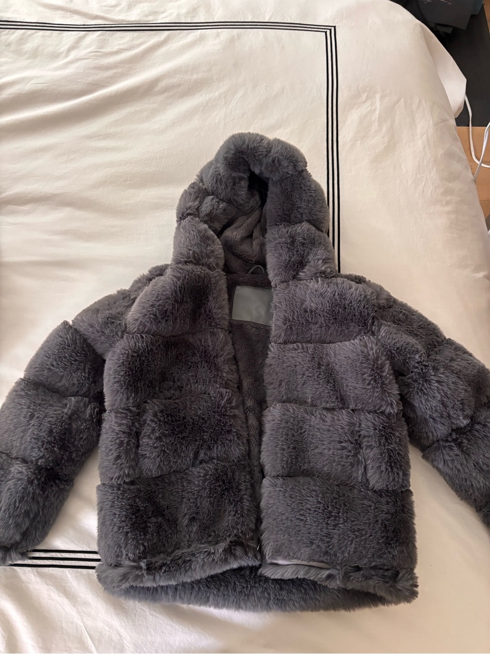 Kids Plush Hooded Puffer Jacket - Gray